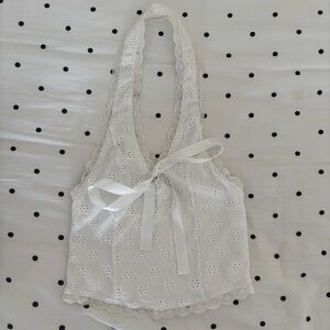 Kimchi Blue Urban Outfitters White Lace Halter Top with Ribbon Bow